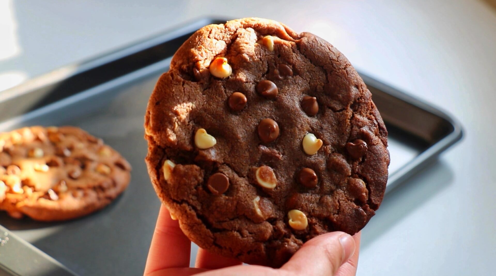 Triple chocolate chip cookies white chocolate brown gooey